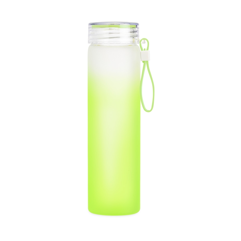 Garrafa de vidro 450 ml com alça na cor Verde, personalizada com a logo da empresa