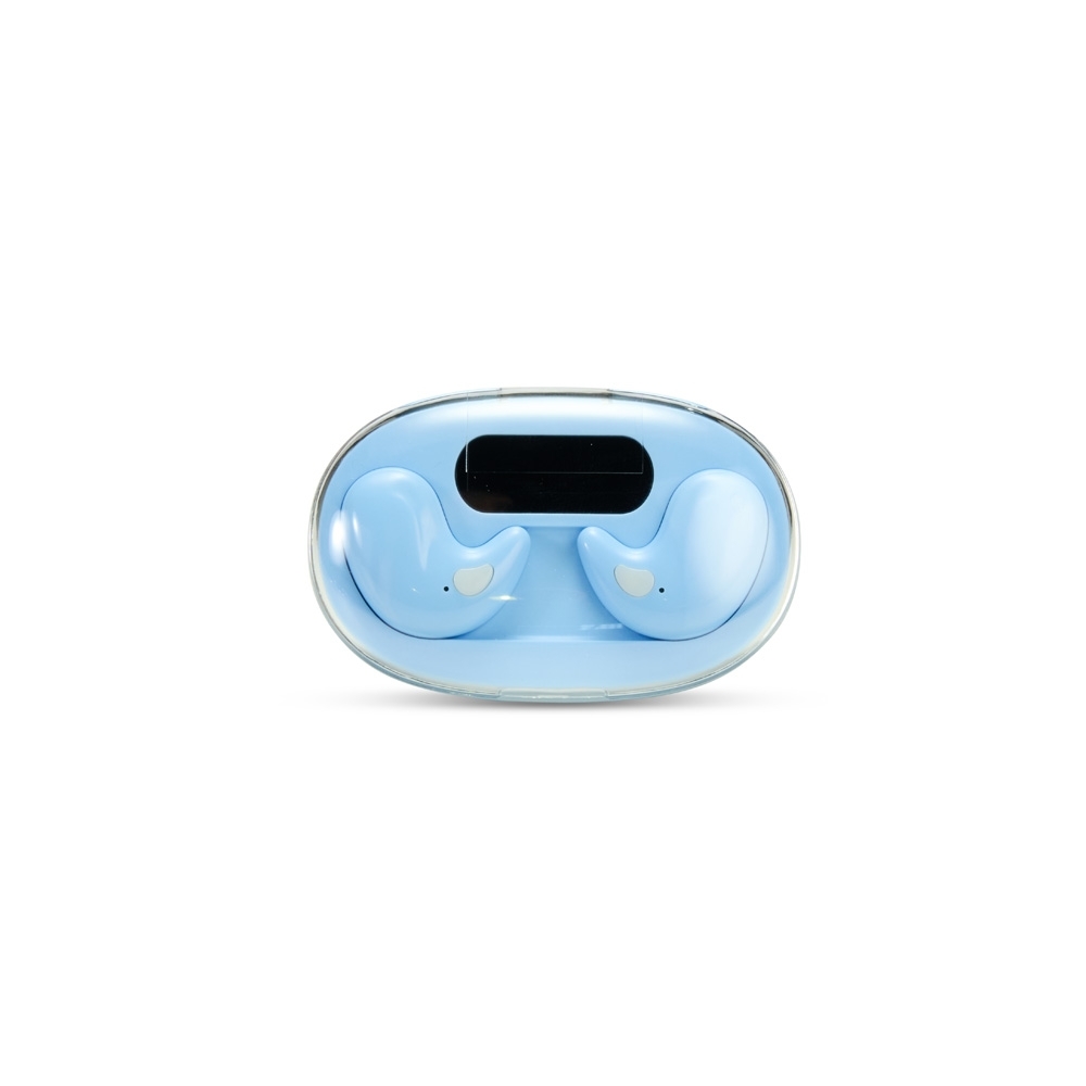 Fone de ouvido Bluetooth de plástico com case carregador e display personalizado com a logo da empresa