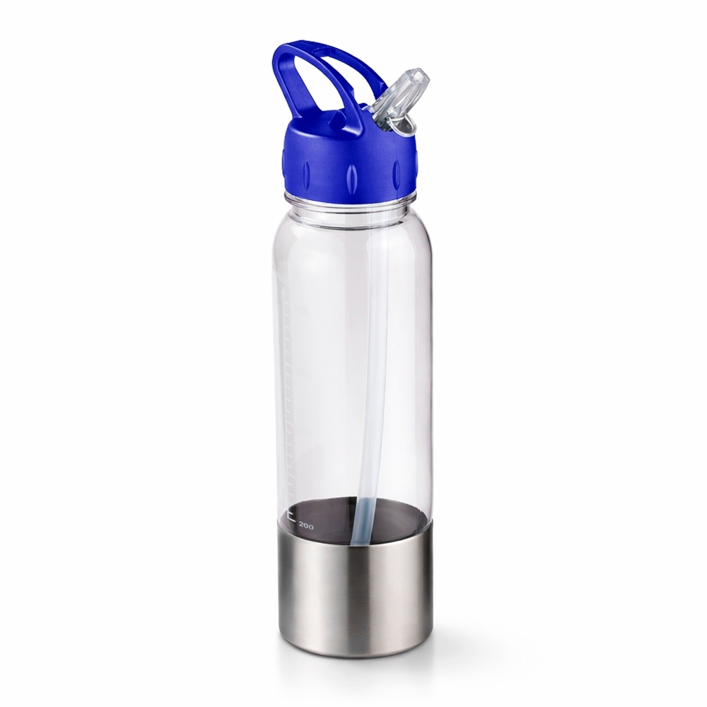 Squeeze plástico 750 ml com canudo e alça na cor Preto, personalizado com a logo da empresa