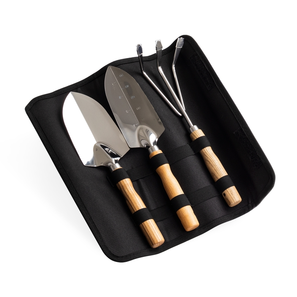 Kit jardinagem 3 peças com estojo na cor Preto, personalizado com a logo da empresa