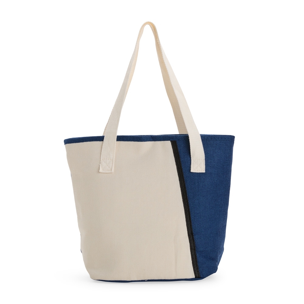 Bolsa térmica 9 litros de poliéster na cor Bege / Azul, personalizada com a logo da empresa