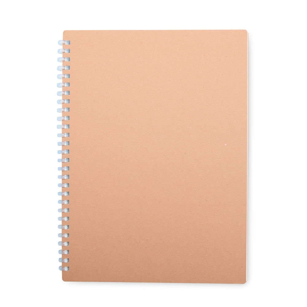 Caderno de kraft com espiral e 80 folhas (25,5 x 19 cm) na cor Azul claro, personalizado com a logo da empresa