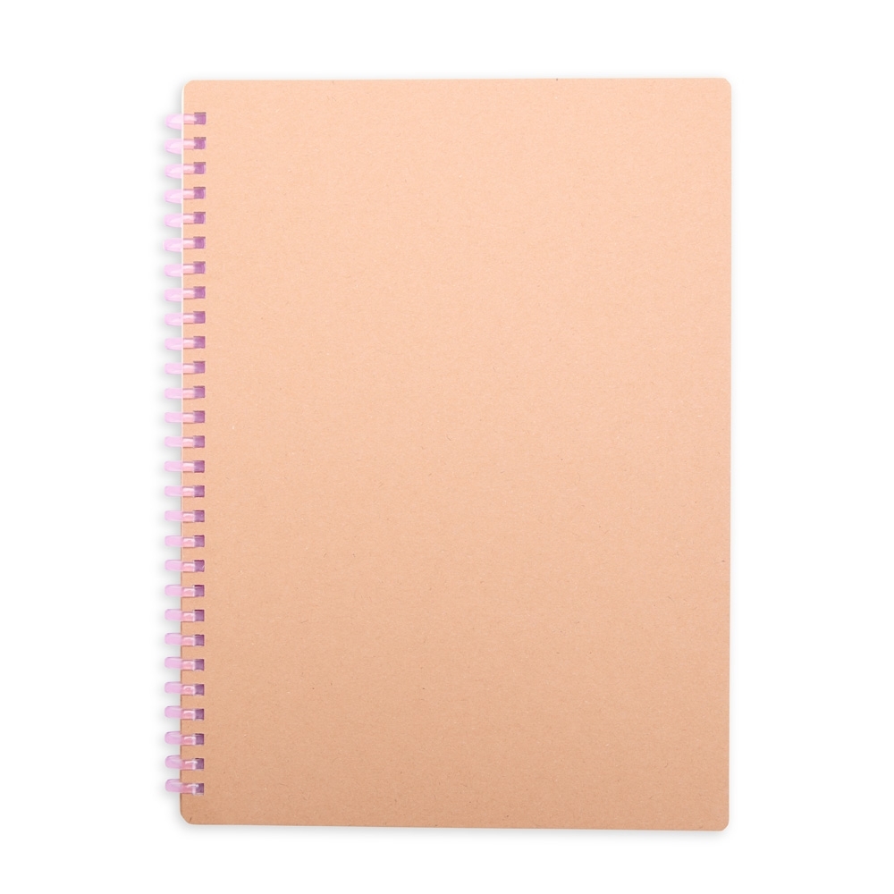 Caderno de kraft com espiral e 80 folhas (25,5 x 19 cm) personalizado com a logo da empresa, na cor roxo