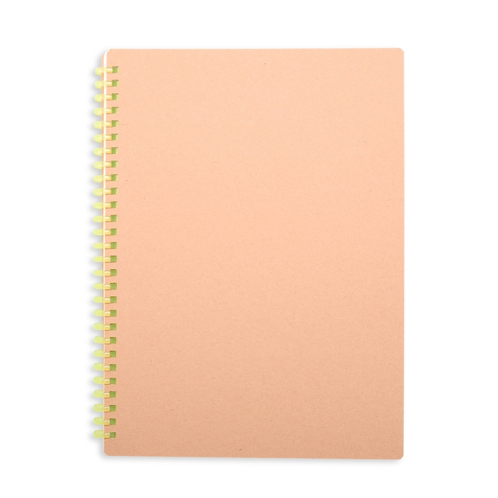 Caderno de kraft com espiral e 80 folhas (25,5 x 19 cm) personalizado com a logo da empresa, na cor verde