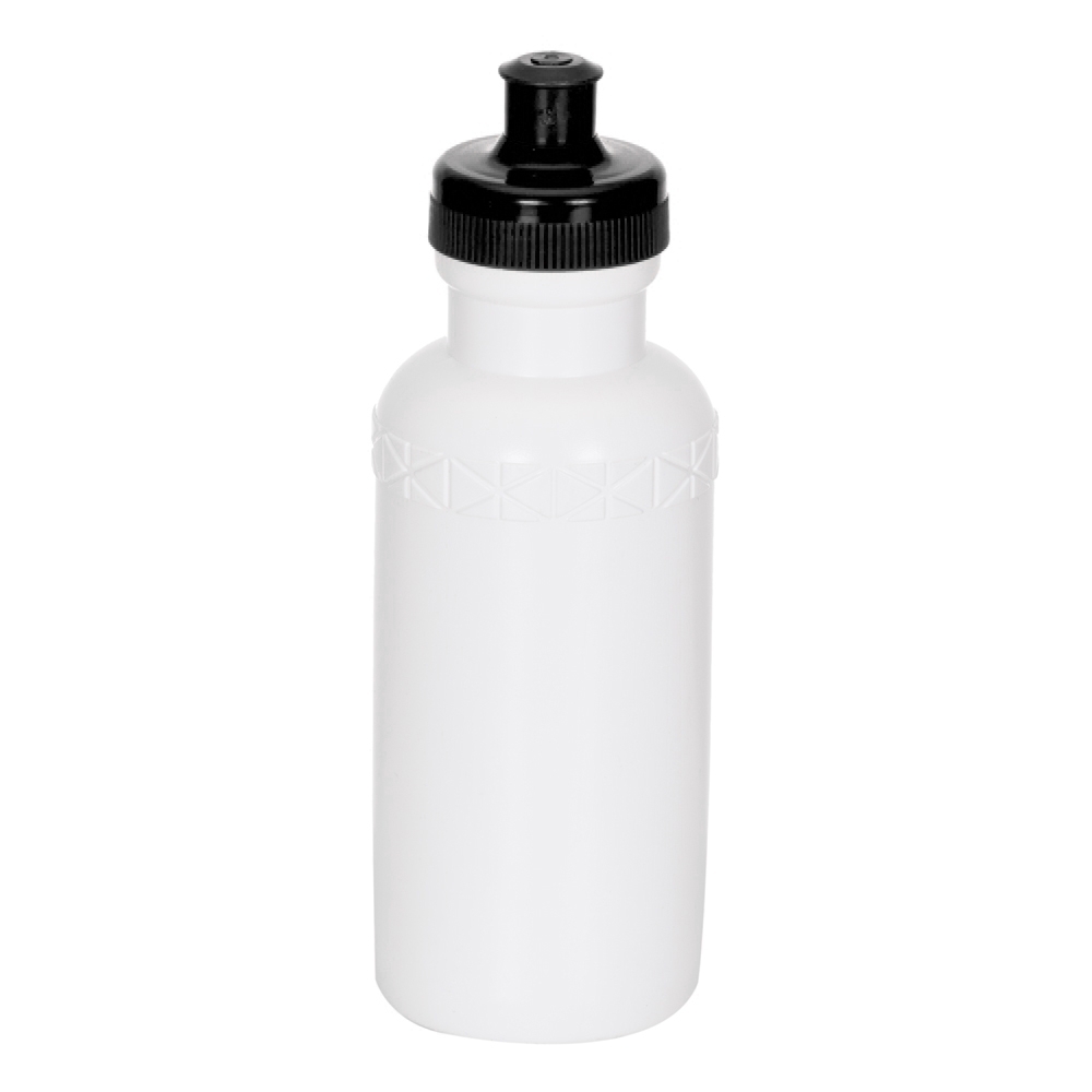 Squeeze plástico 500 ml com bico plástico personalizado com a logo da empresa, na cor branco / preto