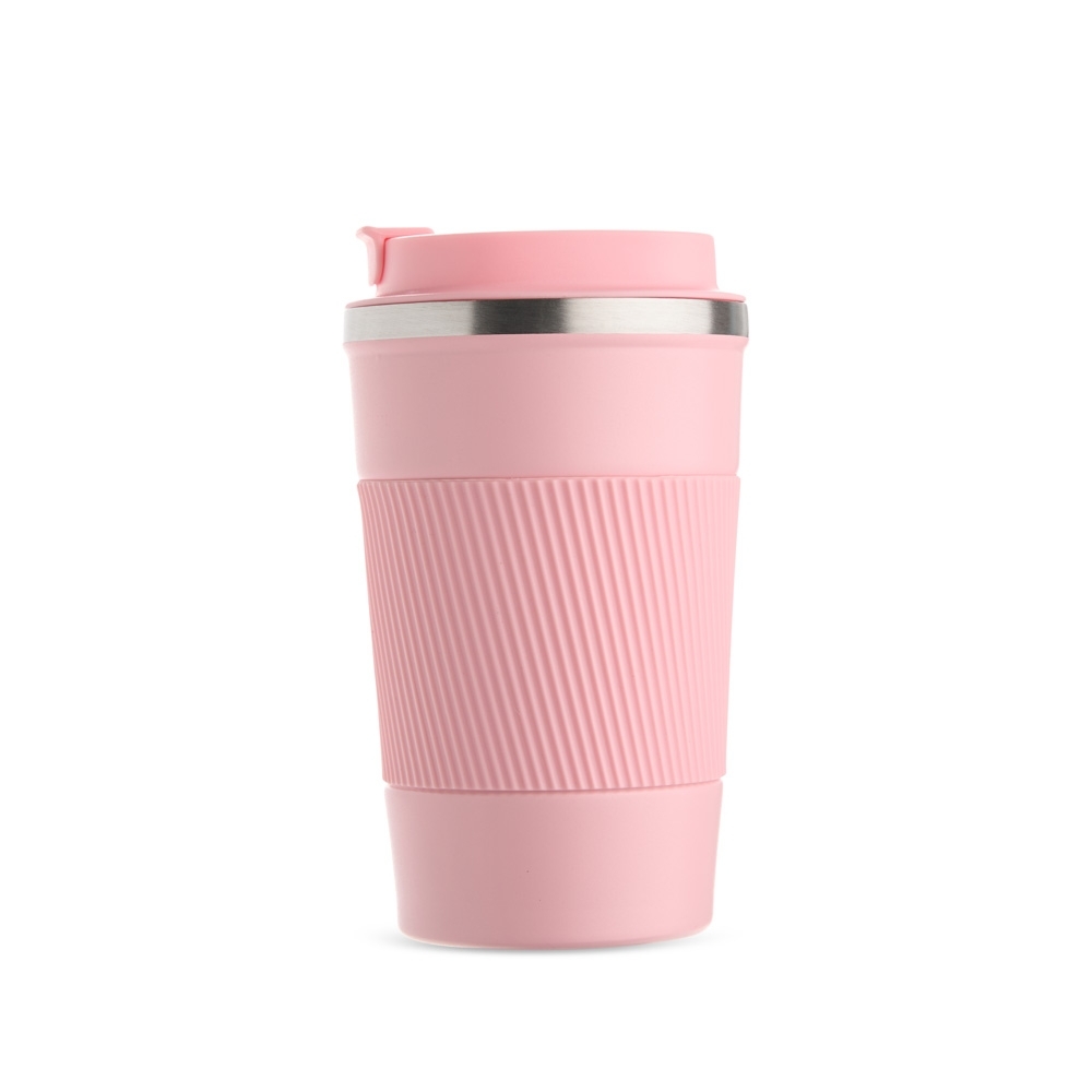 Copo térmico 350 ml personalizado com a logo da empresa, na cor rosa
