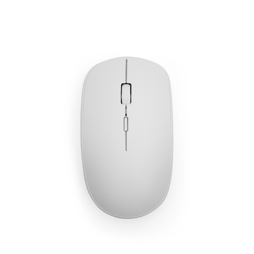 Mouse de plástico sem fio na cor Branco, personalizado com a logo da empresa