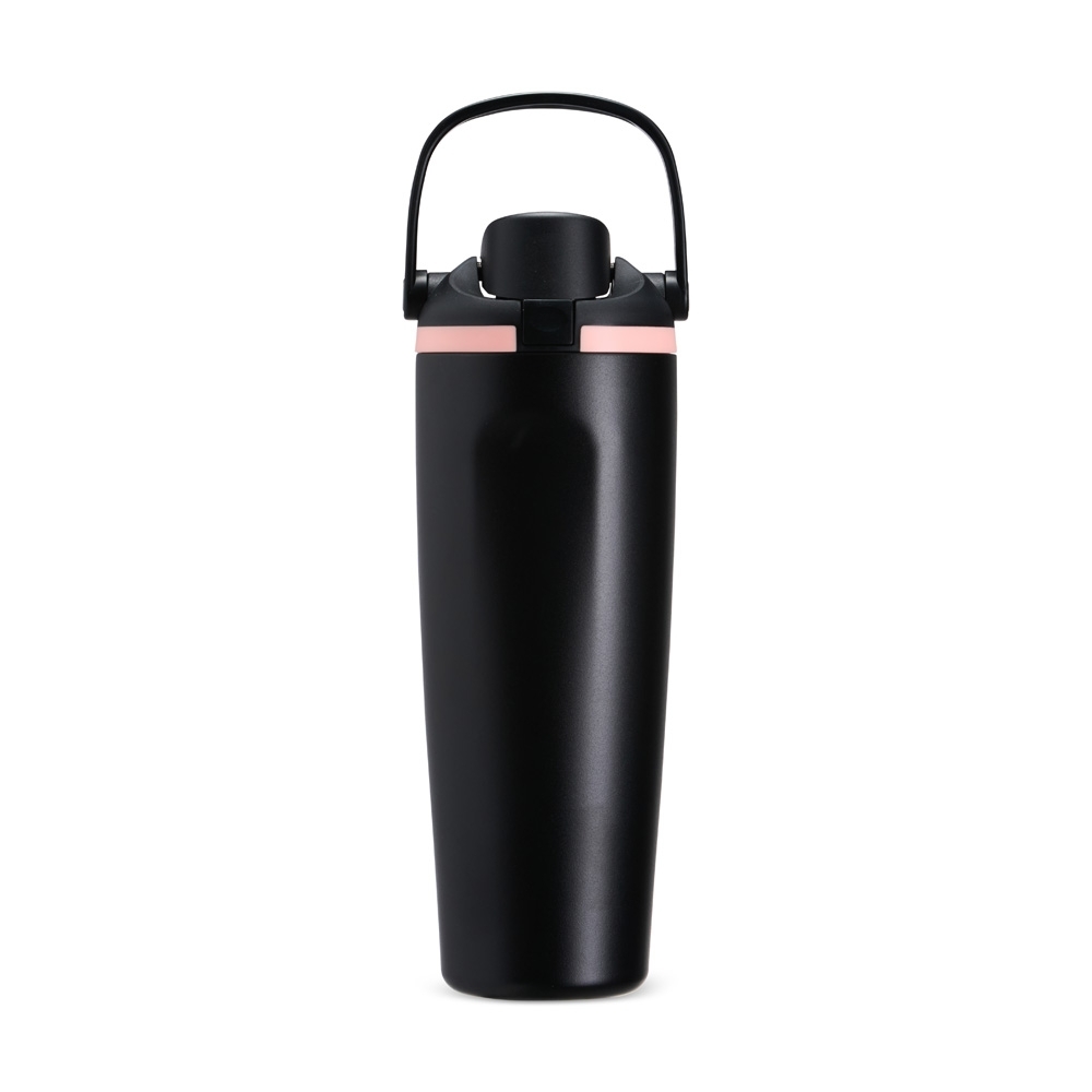 Garrafa térmica 850 ml de inox com tampa de botão na cor Preto, personalizada com a logo da empresa