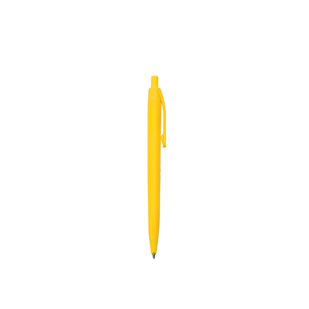 Caneta plástica fina de cor única com clipe curto personalizada com a logo da empresa, na cor amarelo