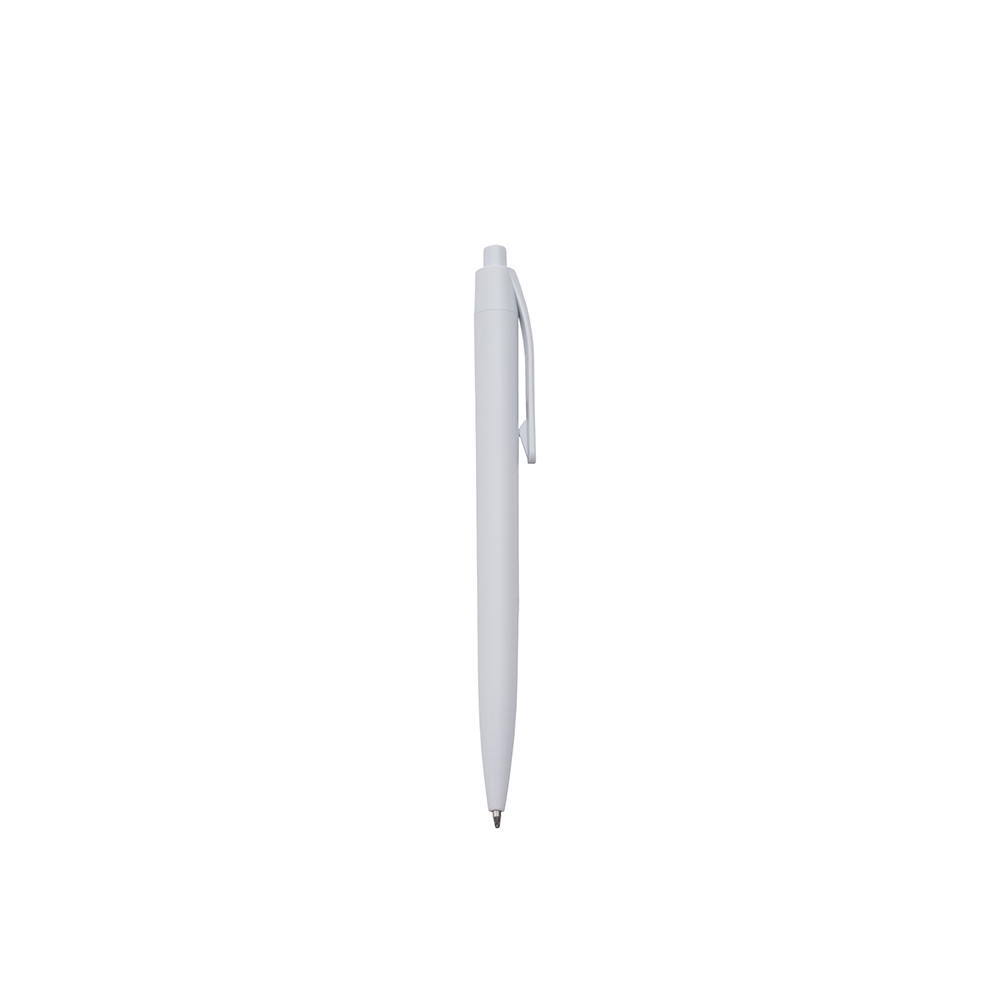 Caneta plástica fina de cor única com clipe curto na cor Branco, personalizada com a logo da empresa