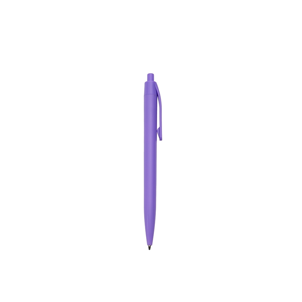 Caneta plástica fina de cor única com clipe curto personalizada com a logo da empresa, na cor lilás