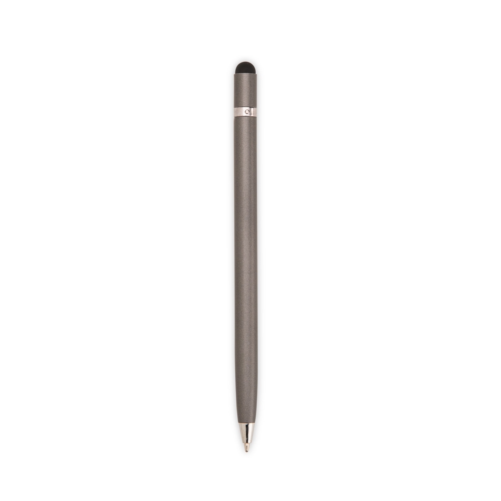 Caneta de metal touch giratória ultrafina personalizada com a logo da empresa, na cor chumbo