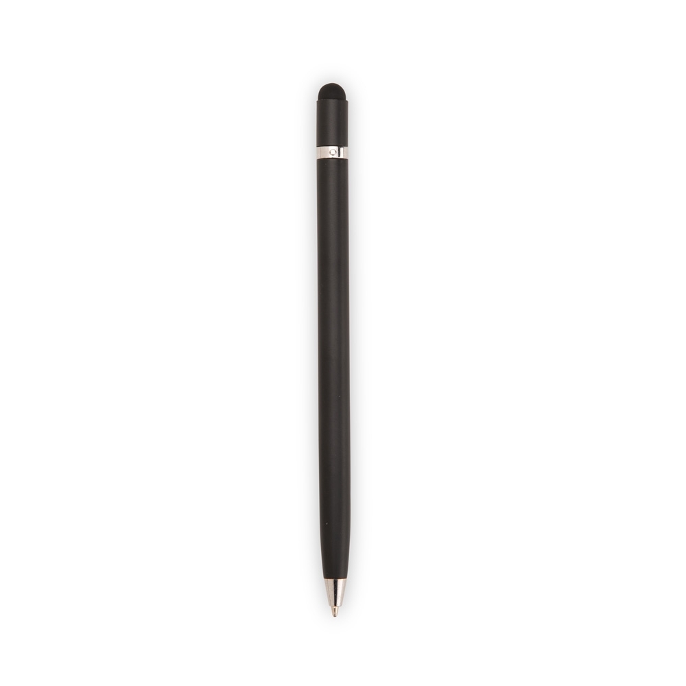 Caneta de metal touch giratória ultrafina na cor Preto, personalizada com a logo da empresa