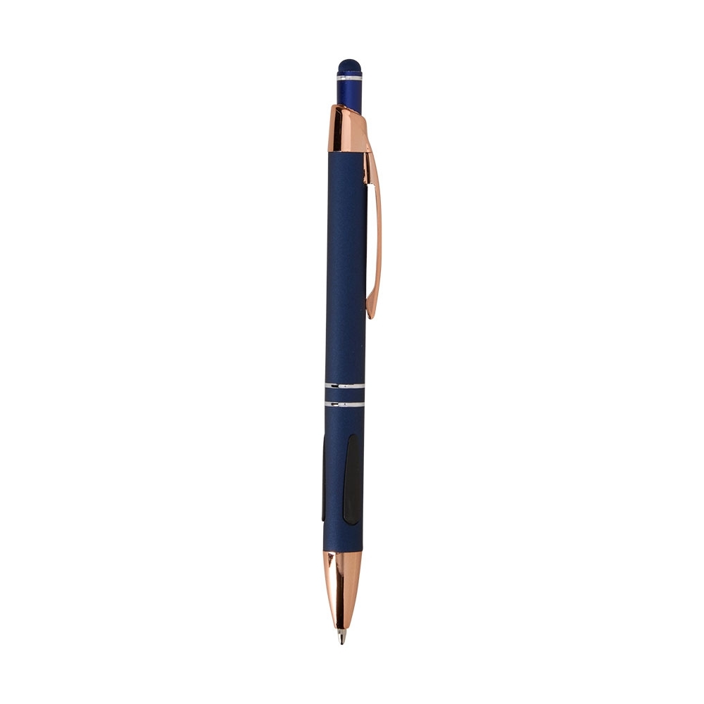 Caneta de metal touch emborrachada com detalhe emborrachado personalizada com a logo da empresa