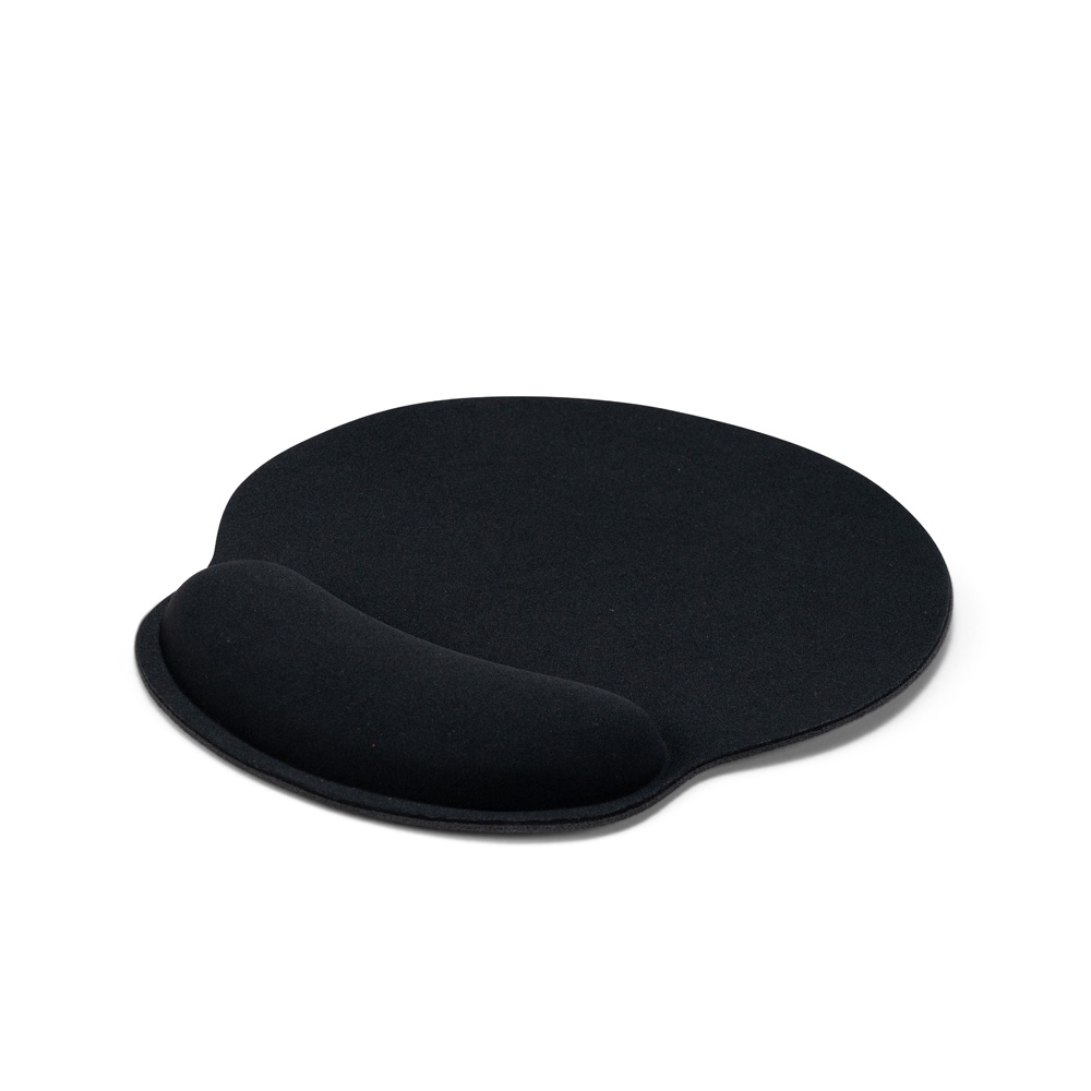 Mouse pad ergonômico com base em EVA na cor Preto, personalizado com a logo da empresa