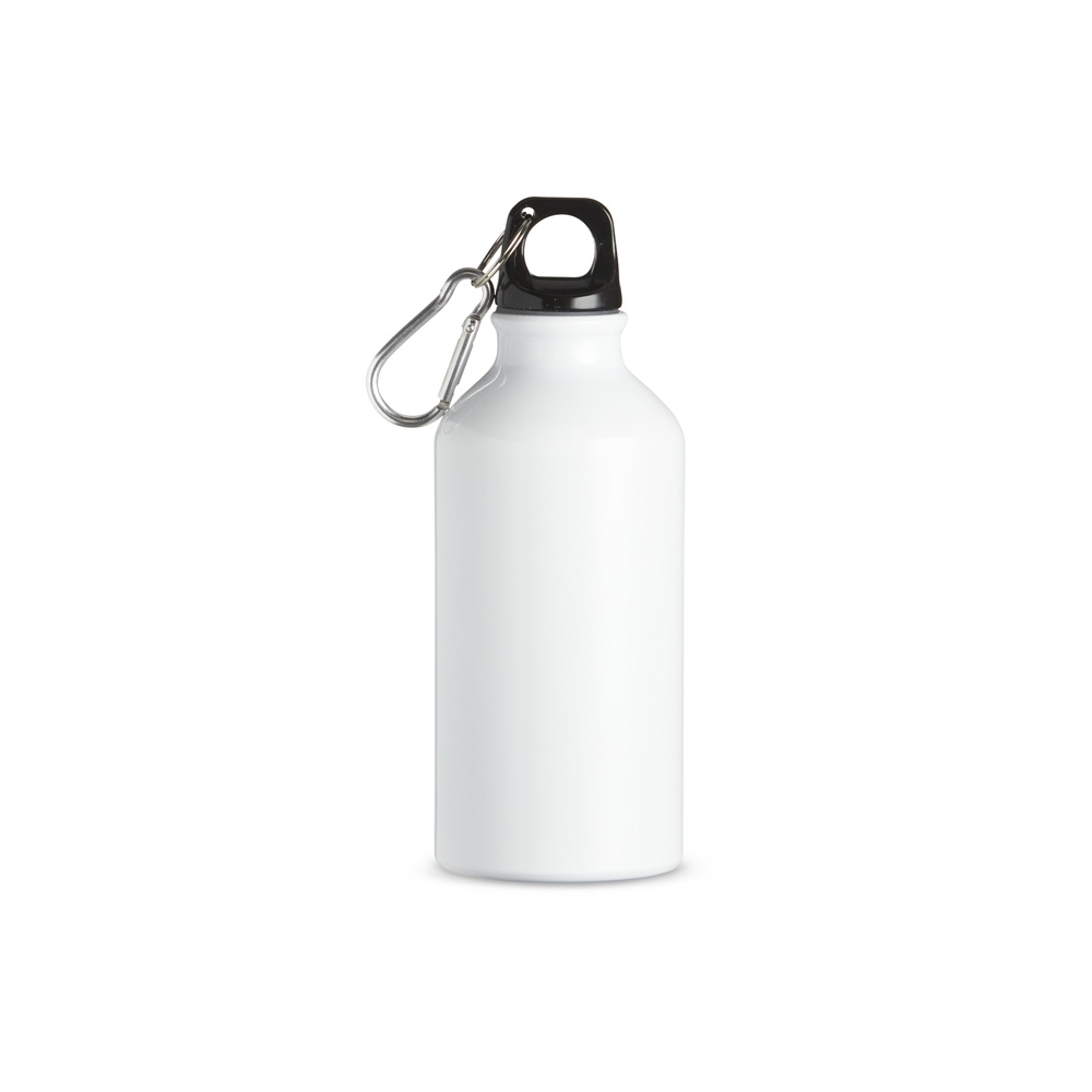 Squeeze de alumínio 420 ml com alça personalizado com a logo da empresa, na cor branco / preto
