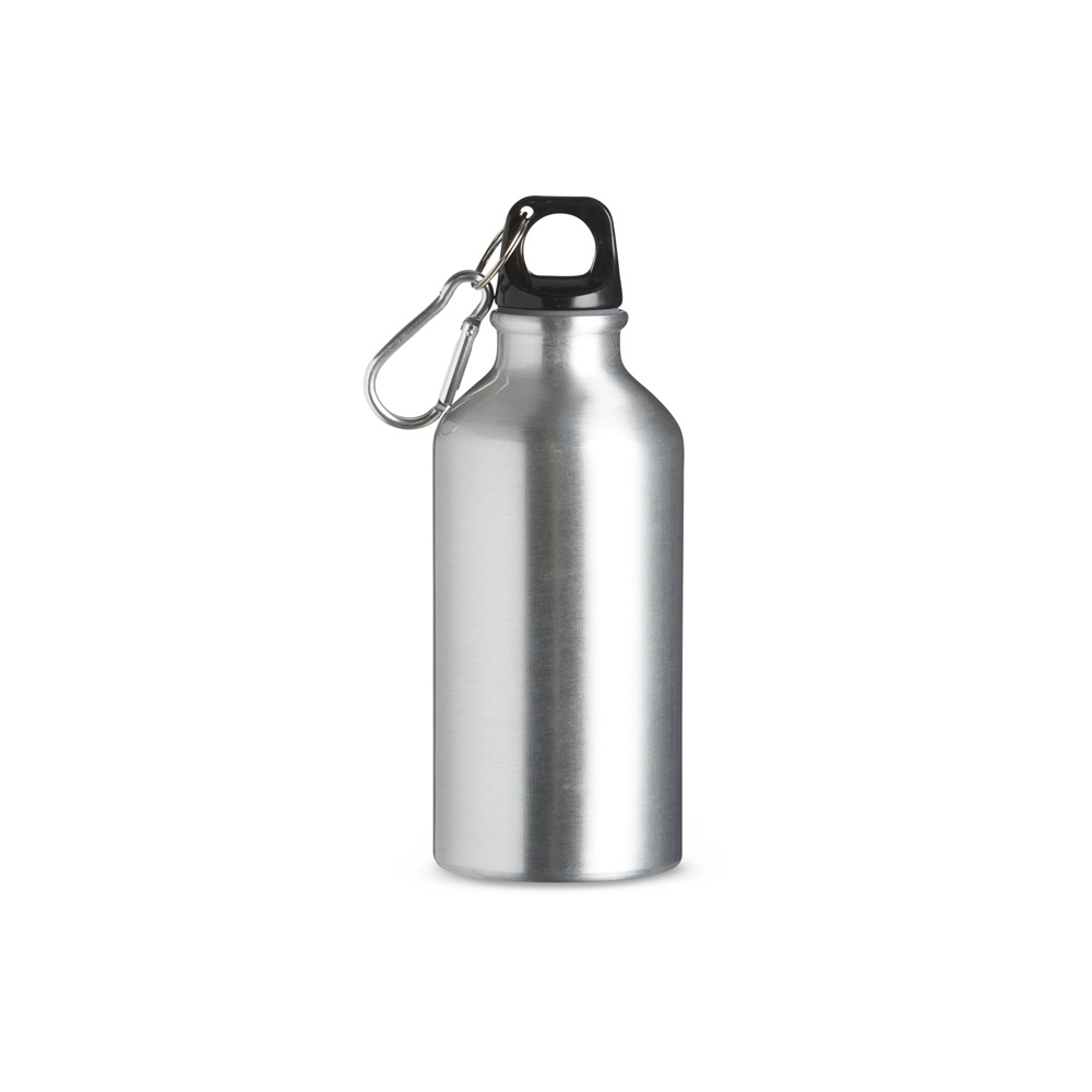 Squeeze de alumínio 420 ml com alça personalizado com a logo da empresa, na cor prata / preto