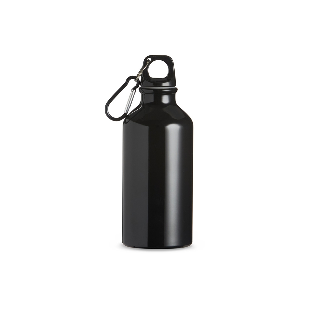 Squeeze de alumínio 420 ml com alça na cor Preto, personalizado com a logo da empresa