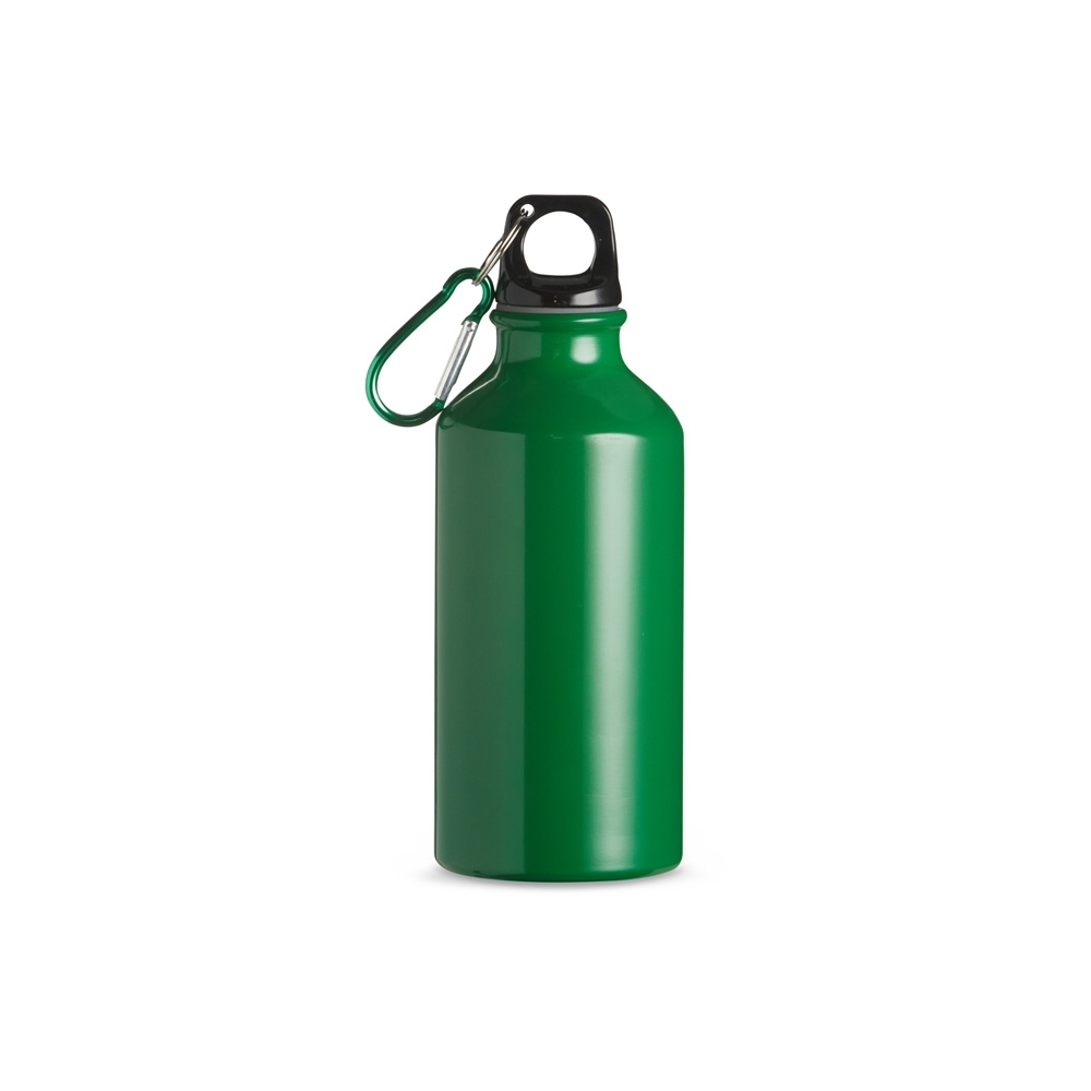 Squeeze de alumínio 420 ml com alça personalizado com a logo da empresa, na cor verde / preto