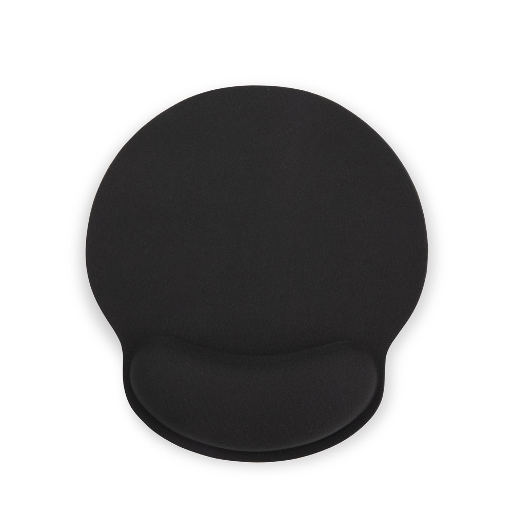 Mouse pad ergonômico com base de borracha na cor Preto, personalizado com a logo da empresa