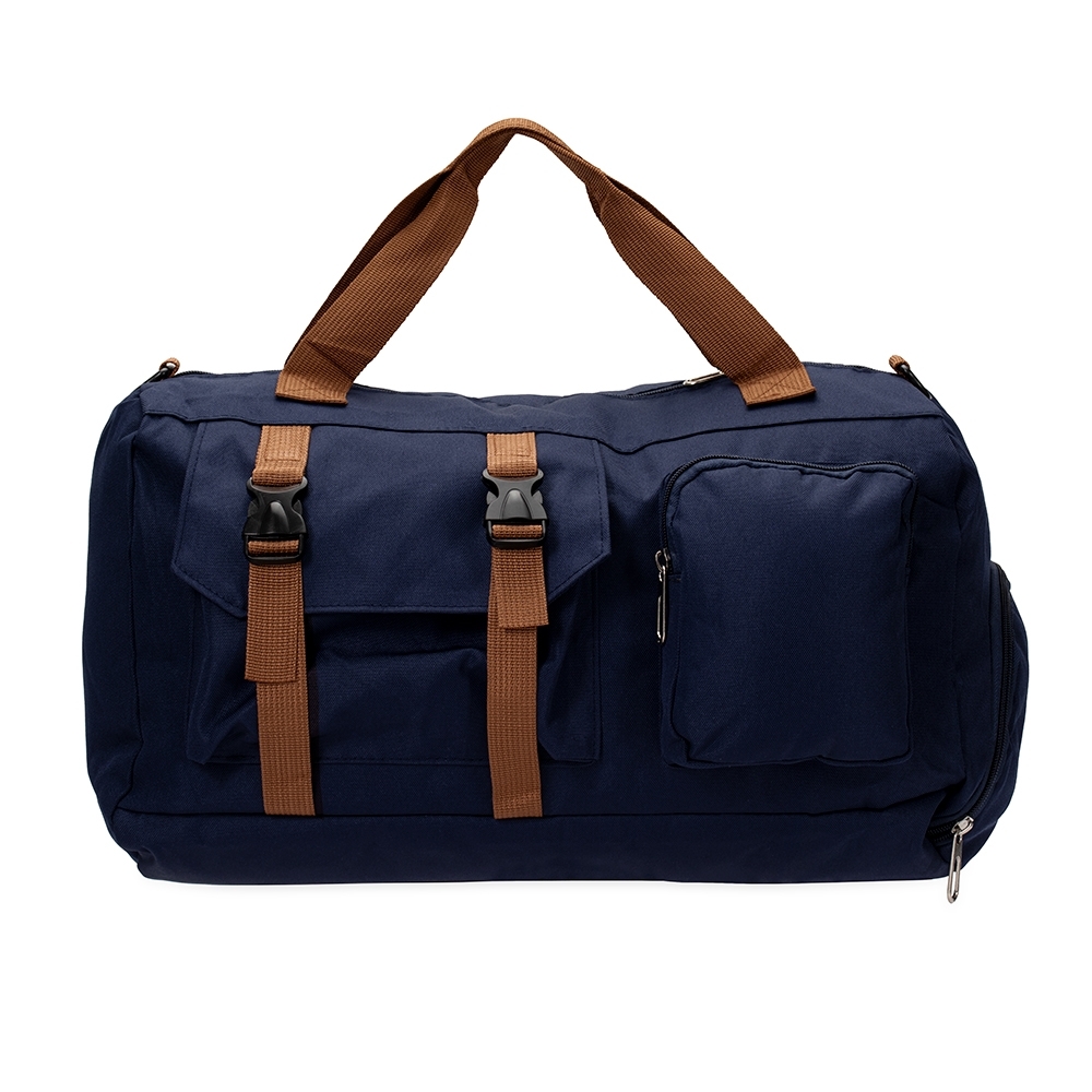 Bolsa oxford 23 litros impermeável personalizada com a logo da empresa, na cor azul / marrom