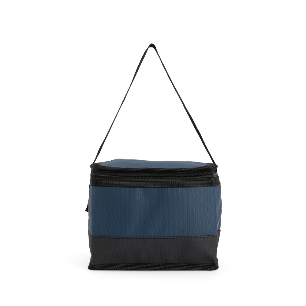 Bolsa térmica 5 litros de poliéster impermeável personalizada com a logo da empresa, na cor azul / preto