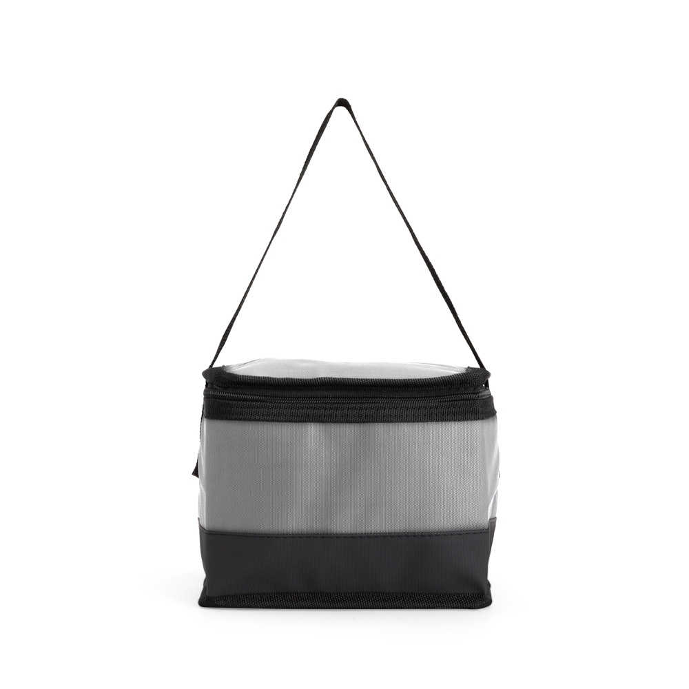 Bolsa térmica 5 litros de poliéster impermeável na cor Cinza / Preto, personalizada com a logo da empresa