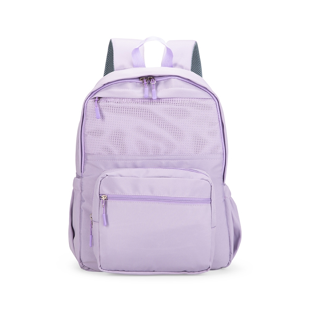 Mochila oxford 23 litros impermeável com 3 bolsos frontais personalizada com a logo da empresa, na cor lilás