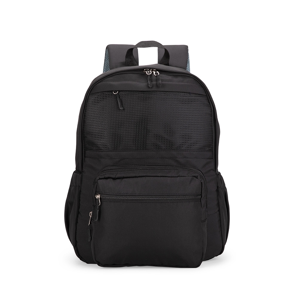 Mochila oxford 23 litros impermeável com 3 bolsos frontais na cor Preto, personalizada com a logo da empresa