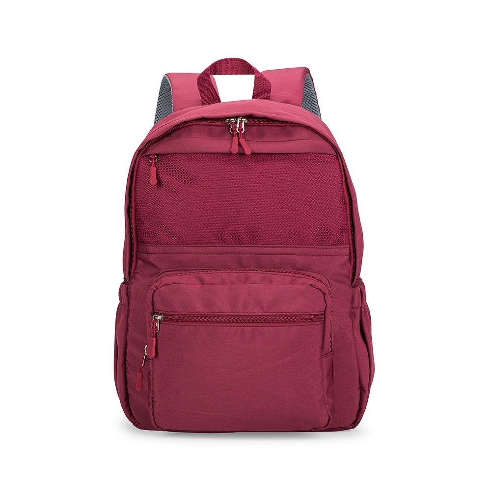 Mochila oxford 23 litros impermeável com 3 bolsos frontais personalizada com a logo da empresa, na cor vermelho