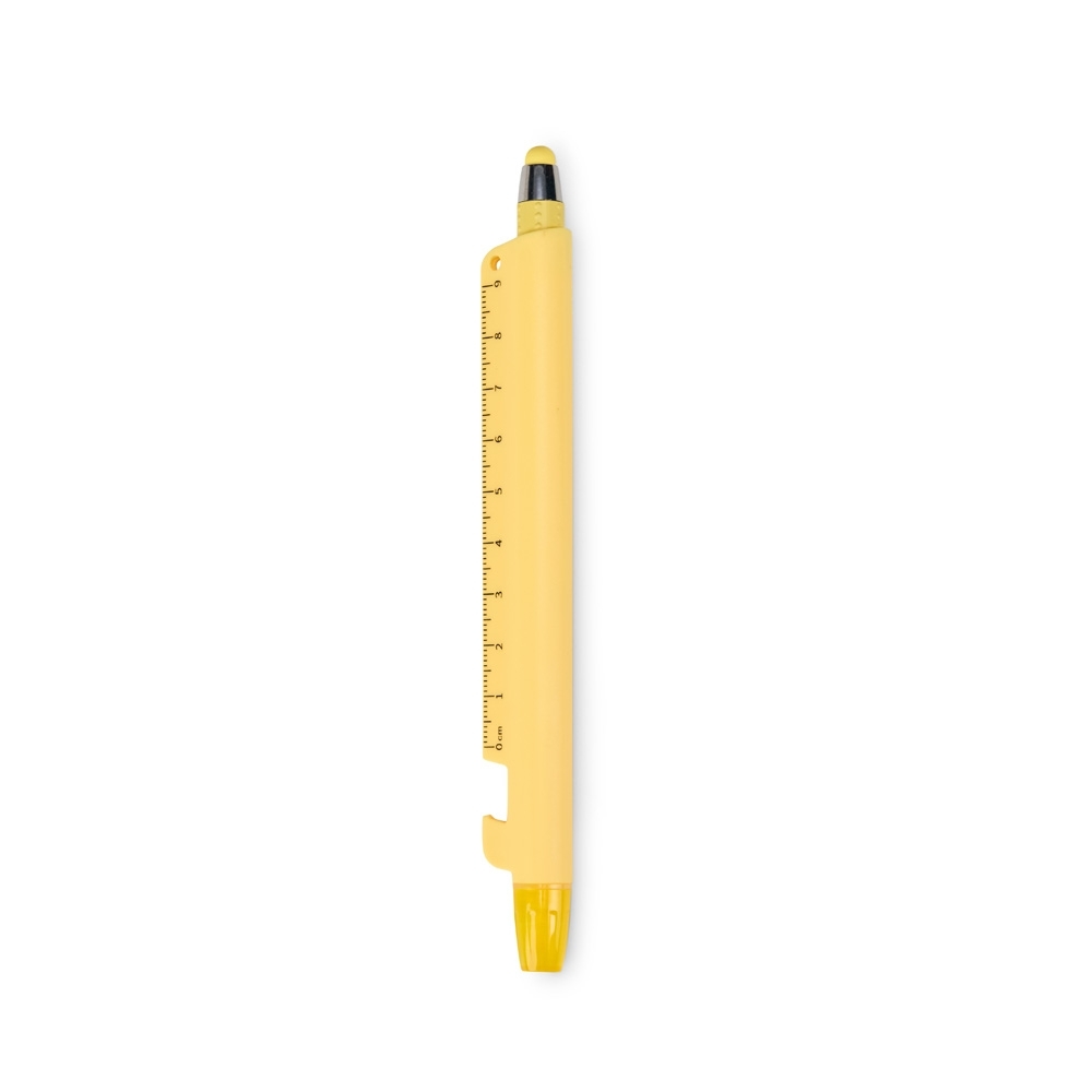 Caneta marca-texto multifunções de plástico personalizada com a logo da empresa, na cor amarelo