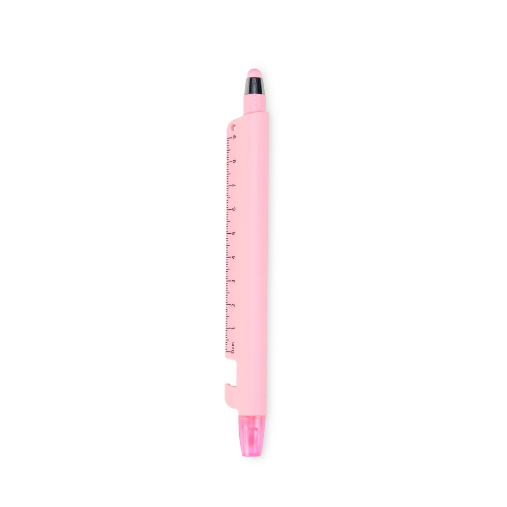 Caneta marca-texto multifunções de plástico personalizada com a logo da empresa, na cor rosa