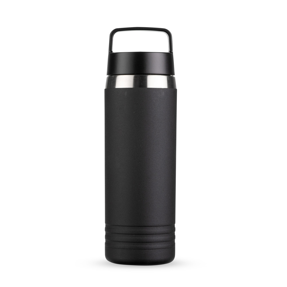 Garrafa térmica 700 ml de inox com alça fixa na tampa na cor Preto, personalizada com a logo da empresa