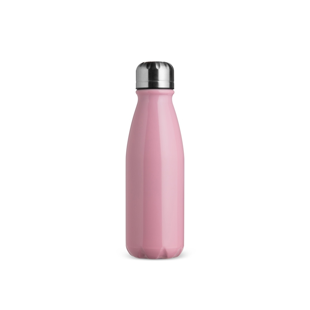 Garrafa de alumínio 550 ml personalizada com a logo da empresa, na cor rosa