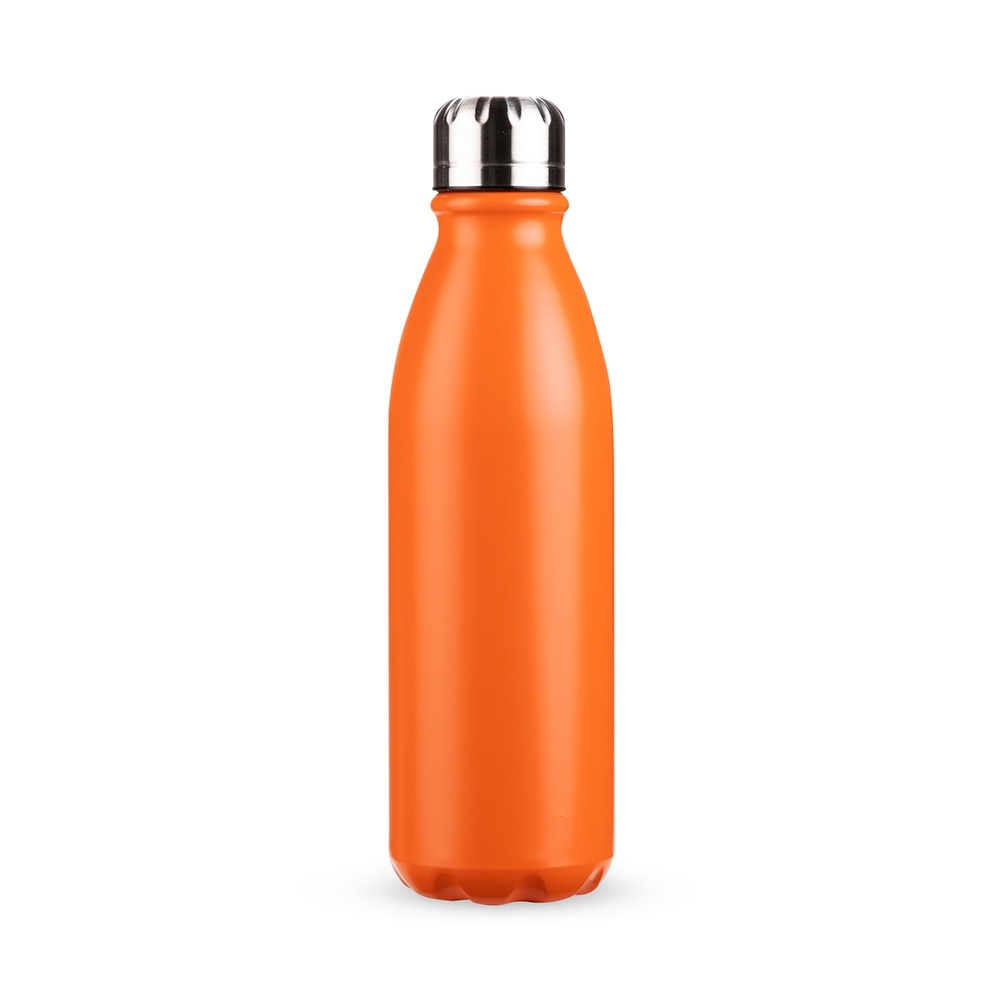Garrafa de alumínio 750 ml personalizada com a logo da empresa, na cor laranja