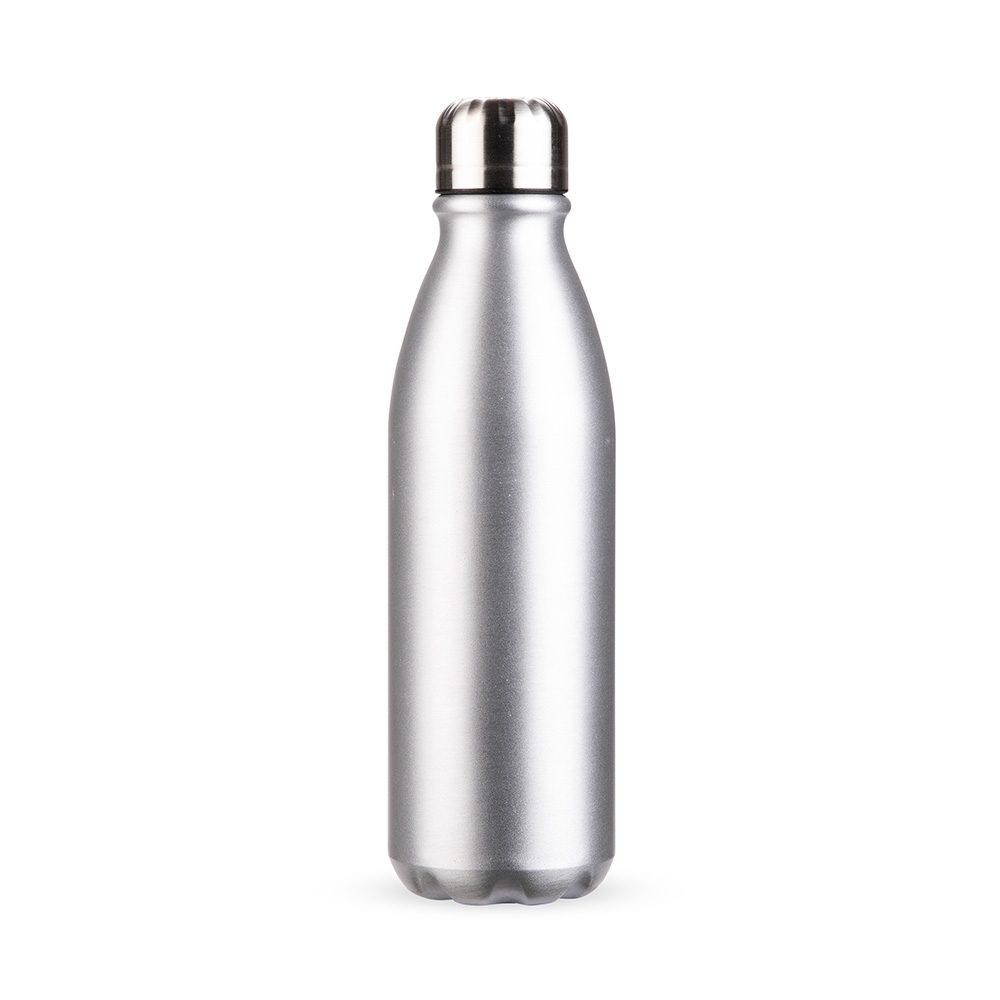 Garrafa de alumínio 750 ml personalizada com a logo da empresa, na cor prata