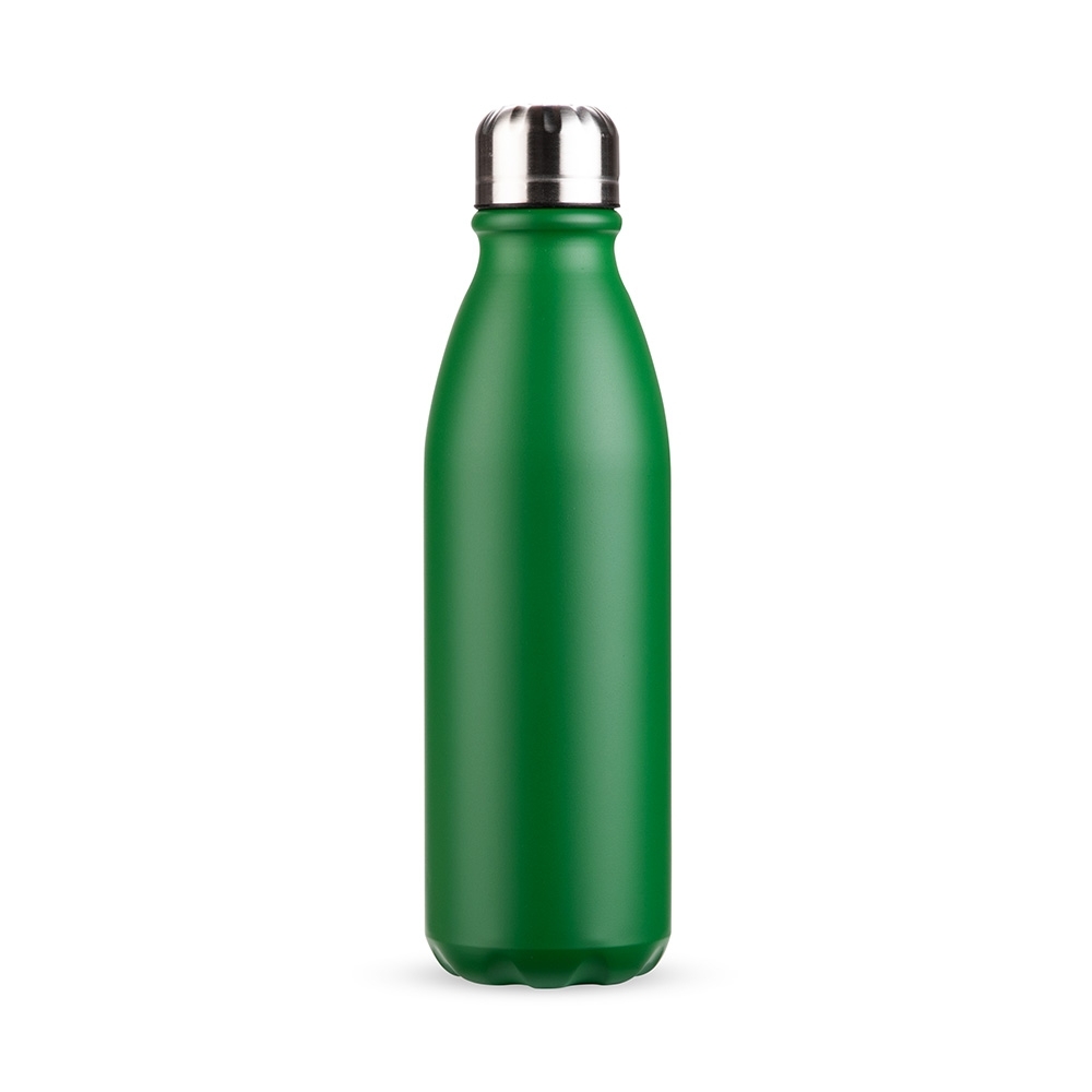 Garrafa de alumínio 750 ml personalizada com a logo da empresa, na cor verde