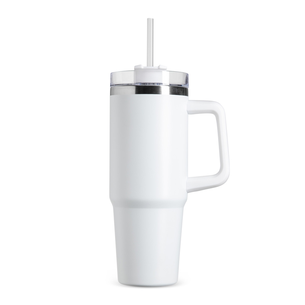 Caneca térmica 900 ml na cor Branco, personalizada com a logo da empresa