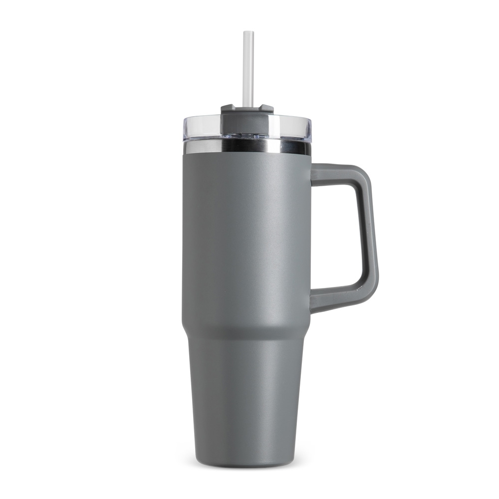 Caneca térmica 900 ml personalizada com a logo da empresa, na cor chumbo / cinza