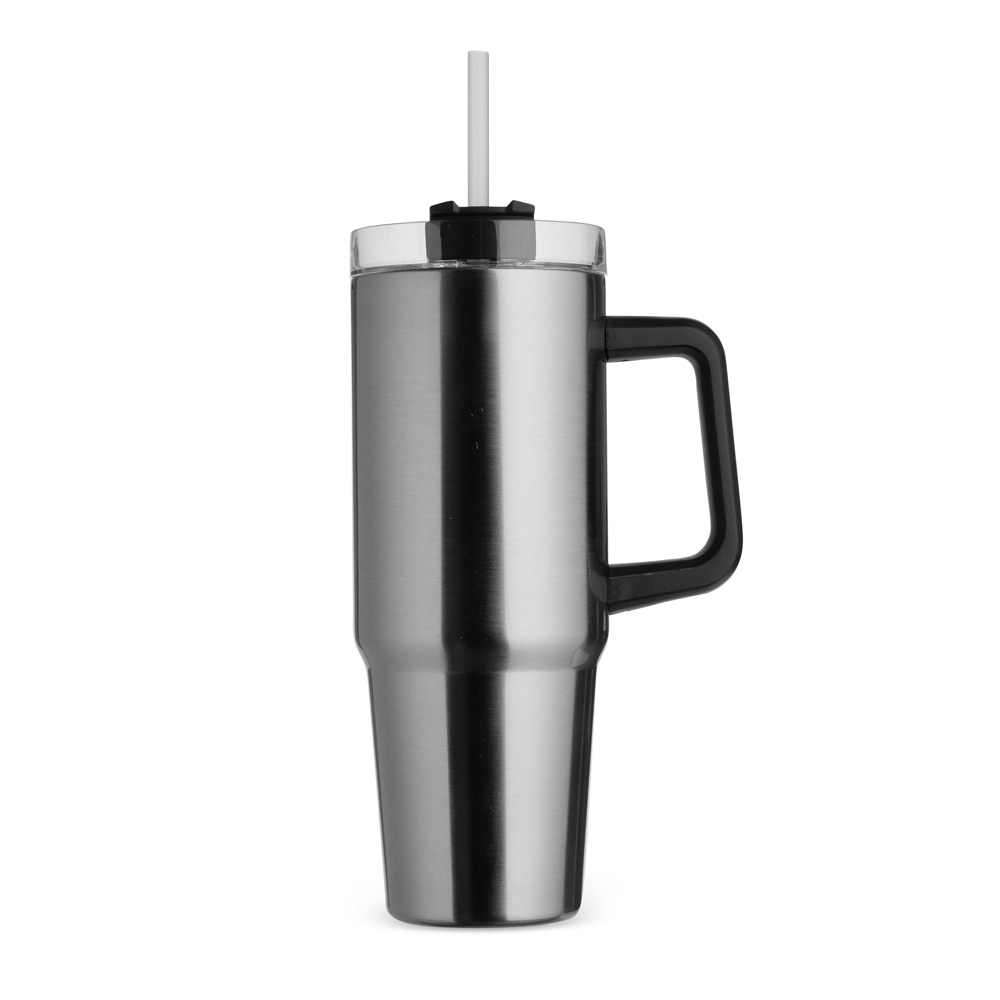 Caneca térmica 900 ml personalizada com a logo da empresa, na cor inox
