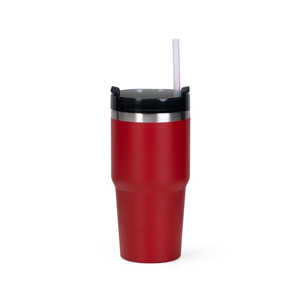 Copo térmico 600 ml com canudo personalizado com a logo da empresa, na cor vermelho