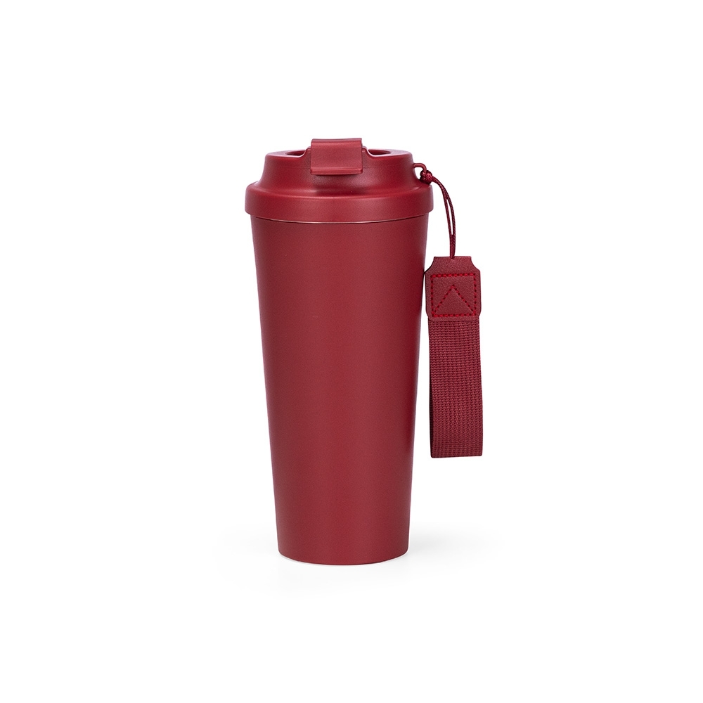 Copo inox 480 ml com alça na cor Vinho, personalizado com a logo da empresa