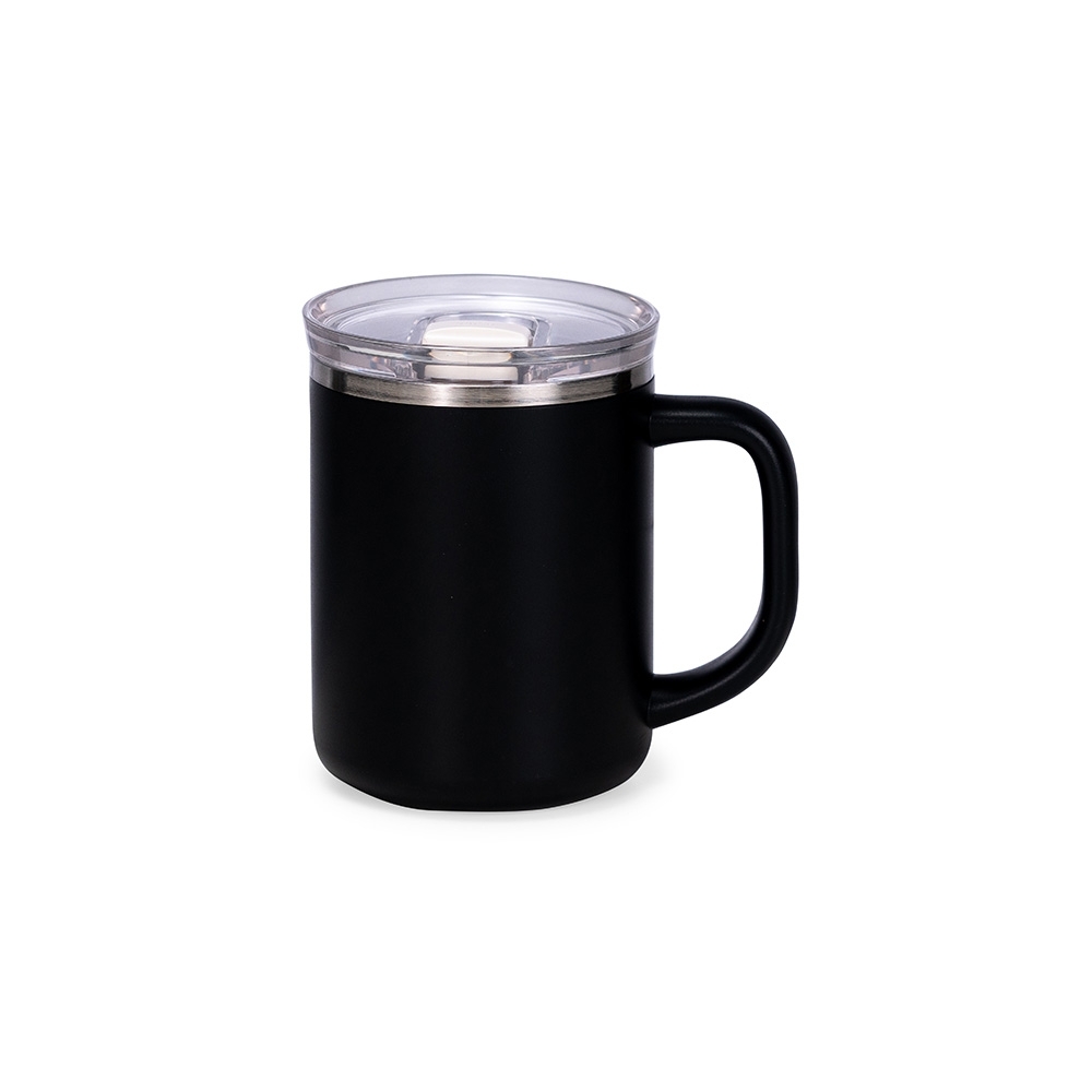 Caneca parede dupla 450 ml de plástico na cor Preto, personalizada com a logo da empresa