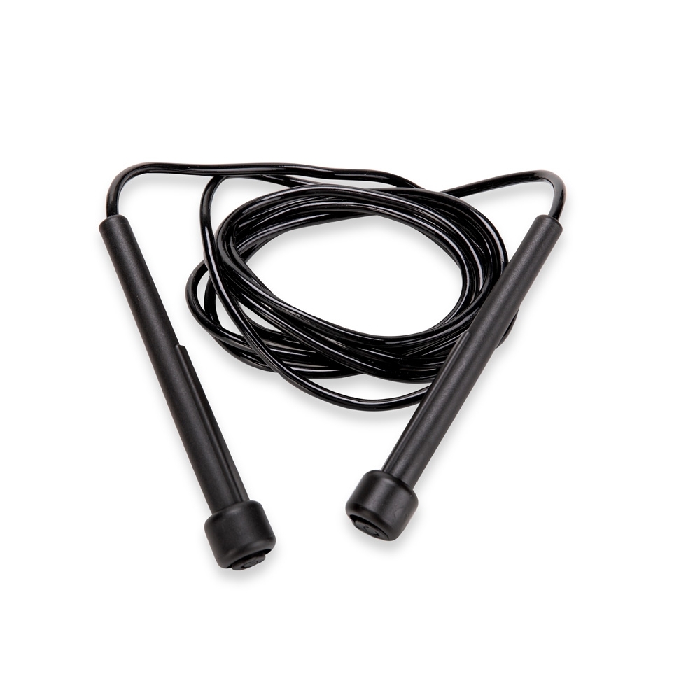 Corda de pular PVC 2,5m na cor Preto, com a logo da empresa