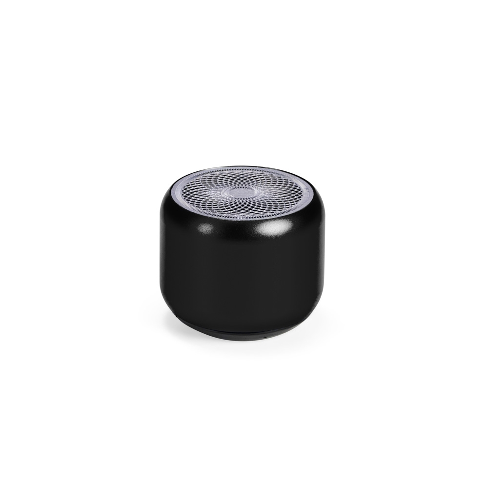 Caixa de som Bluetooth TWS de plástico na cor Preto, personalizada com a logo da empresa