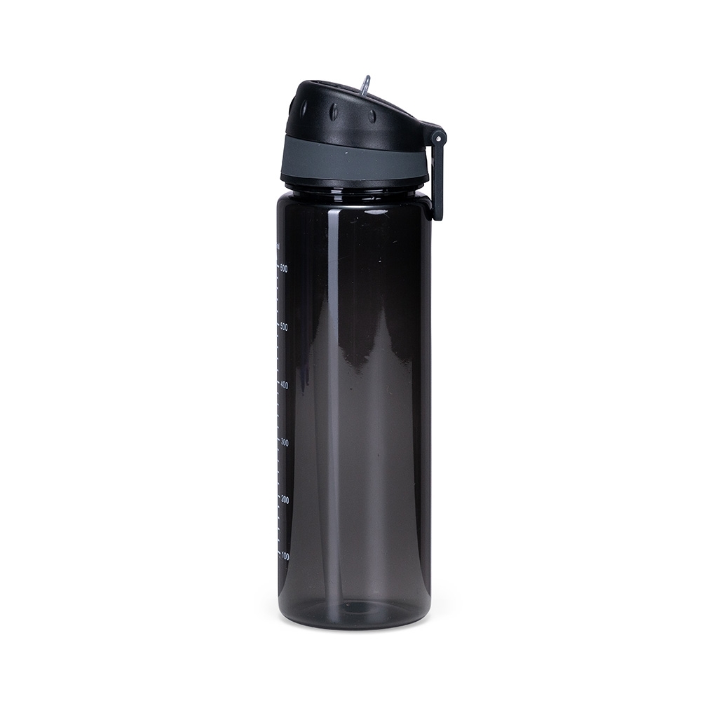 Squeeze plástico 700 ml com canudo e alça na cor Preto, personalizado com a logo da empresa