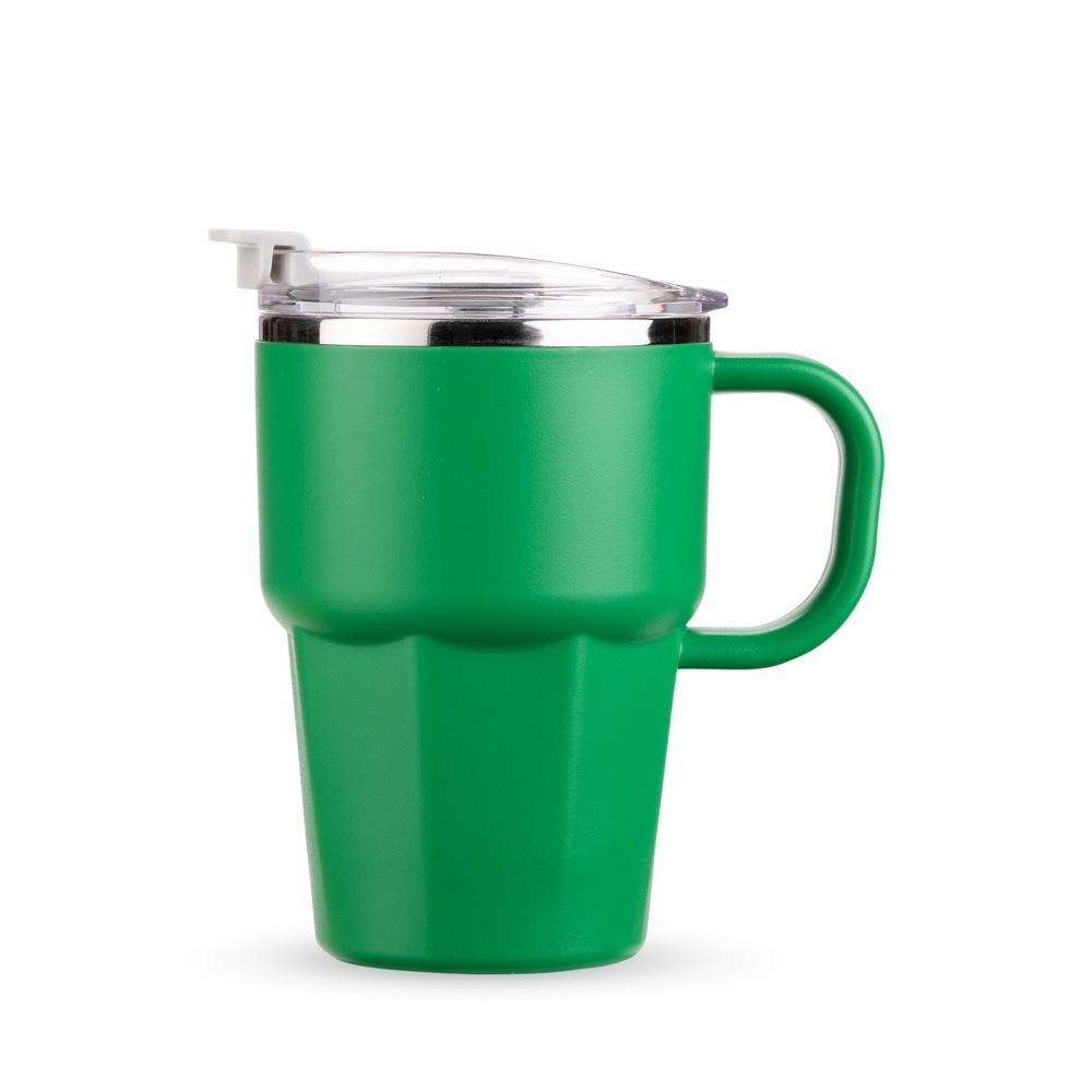 Caneca parede dupla 550 ml com canudo e alça na cor Verde, personalizada com a logo da empresa