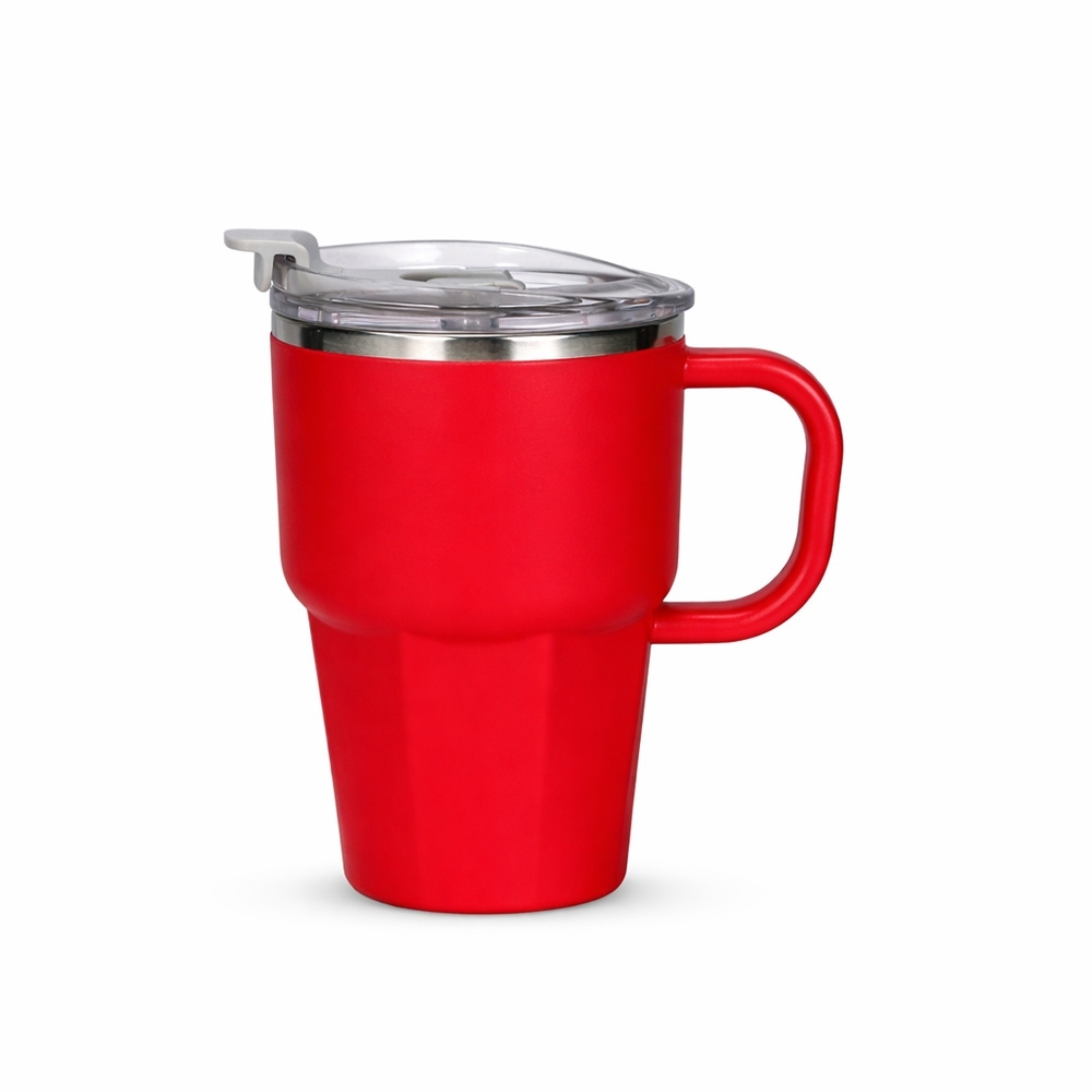 Caneca parede dupla 550 ml com canudo e alça personalizada com a logo da empresa, na cor vermelho