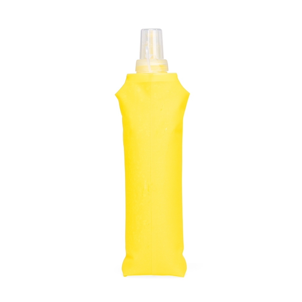 Squeeze dobrável TPU 500 ml de couro sintético sem BPA na cor Amarelo, personalizado com a logo da empresa