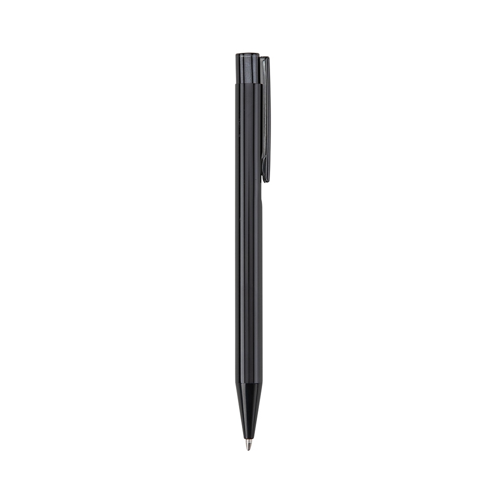 Caneta de metal brilhante na cor Preto, personalizada com a logo da empresa